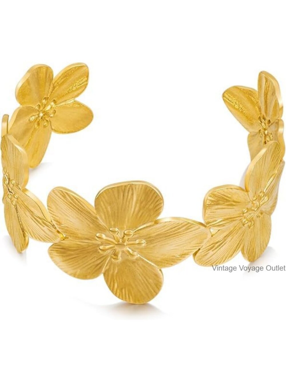 Gold Tone Alloy Hibiscus Cuff Bracelet Statement Flower Jewelry